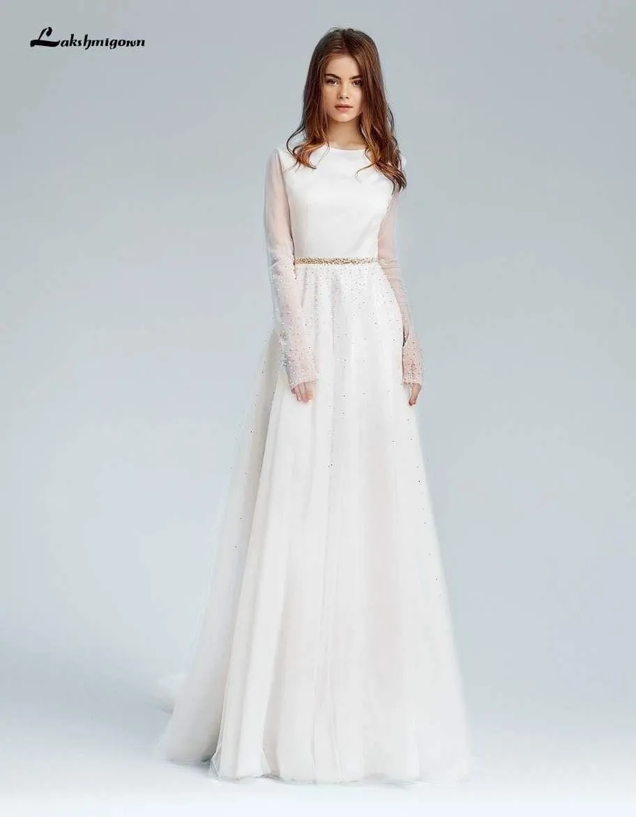 Roycebridal Simple A-line Modest Wedding Dresses With Long Sleeves