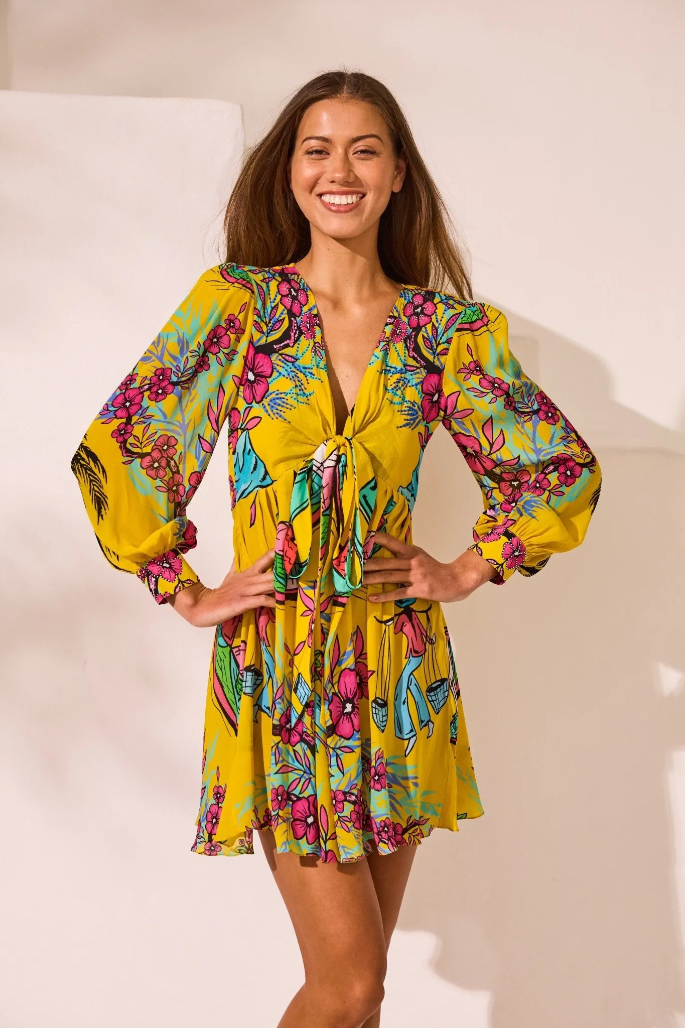 Saigon Sunsets Short Dress w Front Tie Up