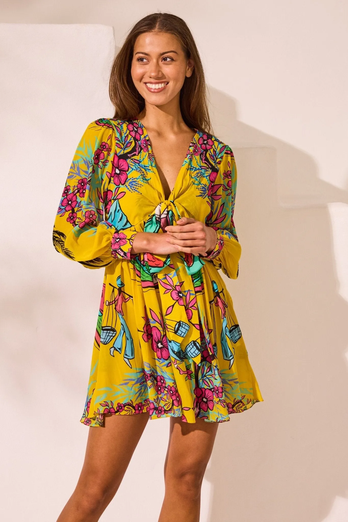 Saigon Sunsets Short Dress w Front Tie Up