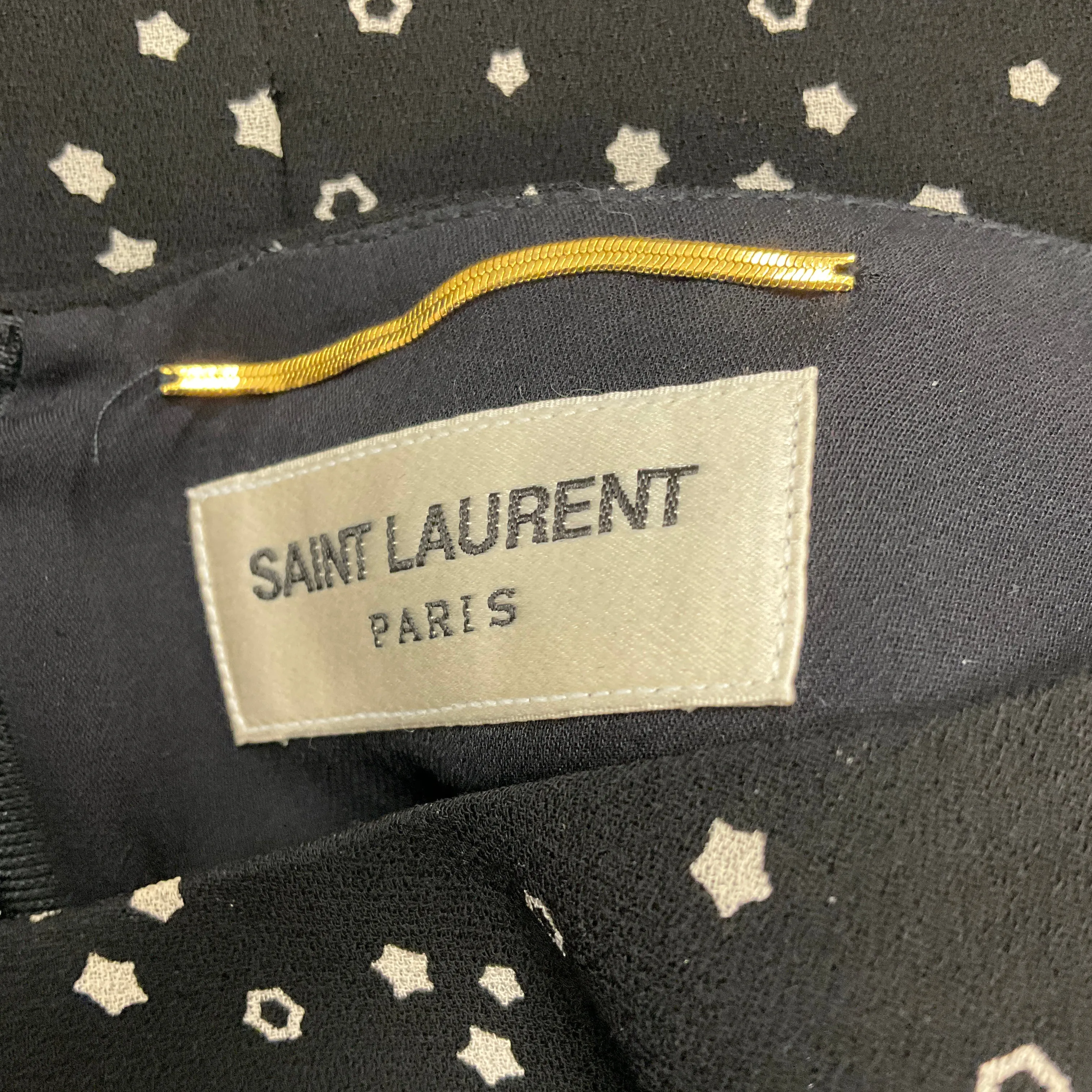 Saint Laurent Black / White 2015 Star Print Crepe Dress