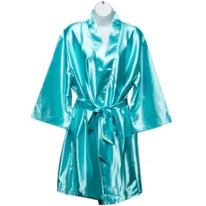 Satin Robe in Aqua