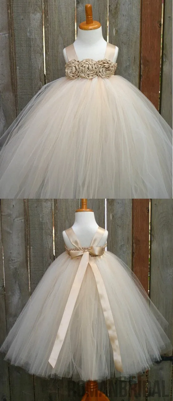 Satin Strap Tulle Flower Girl Dresses, Satin Flower Lovely Little Girl Dresses,  FG025