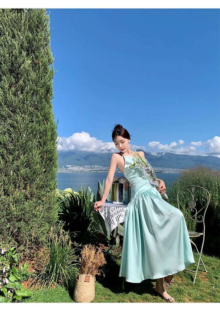 SEASIDE OPEN BACK SATIN SLIP DRESS UB98002