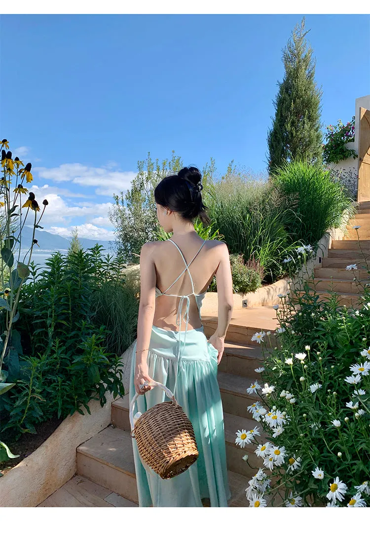 SEASIDE OPEN BACK SATIN SLIP DRESS UB98002