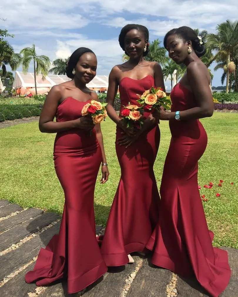 Sexy Mermaid Burgundy Bridesmaid Dresses Sleeveless