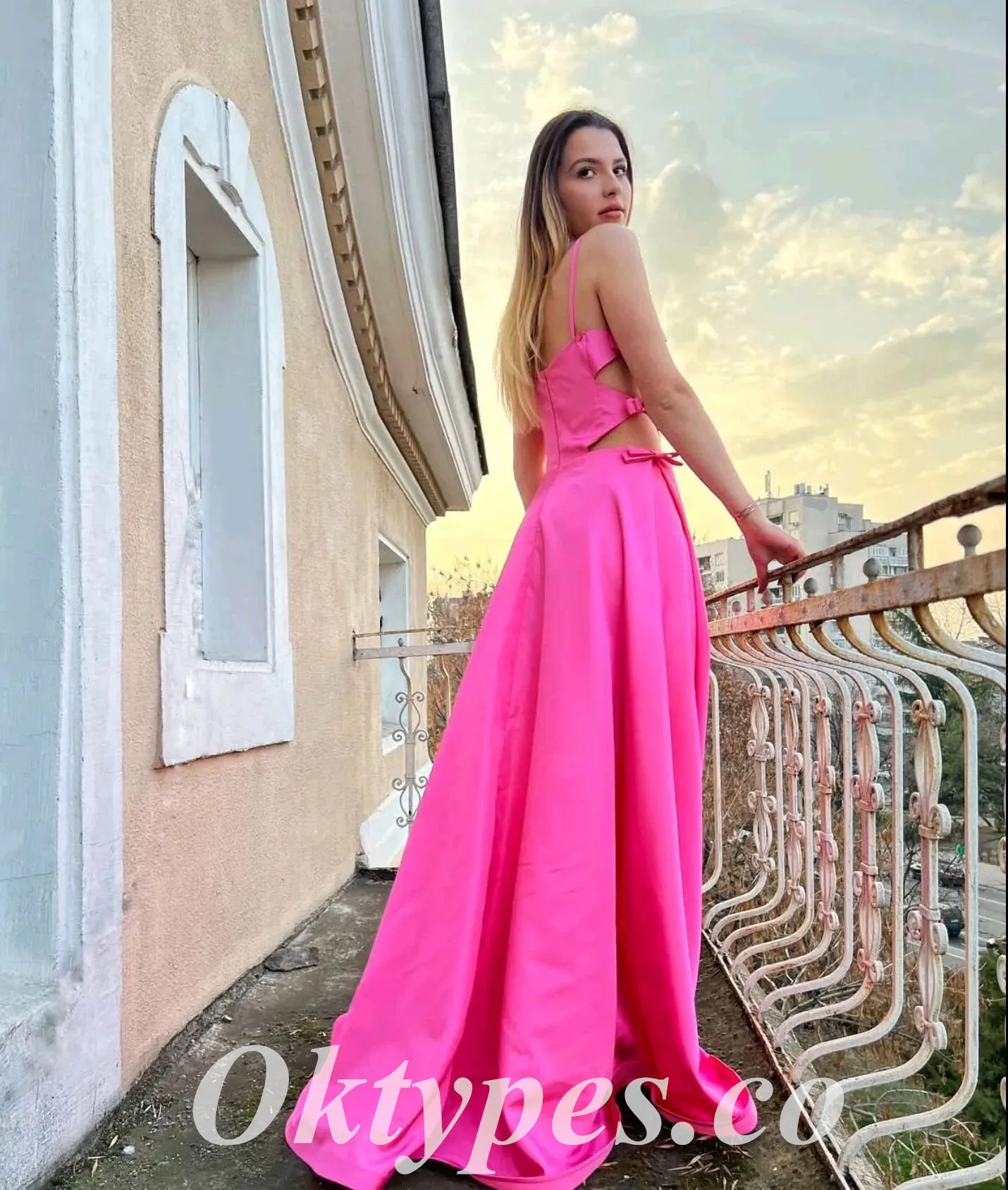 Sexy Satin Spaghetti Straps Sleeveless A-Line Long Prom Dresses, PDS0933