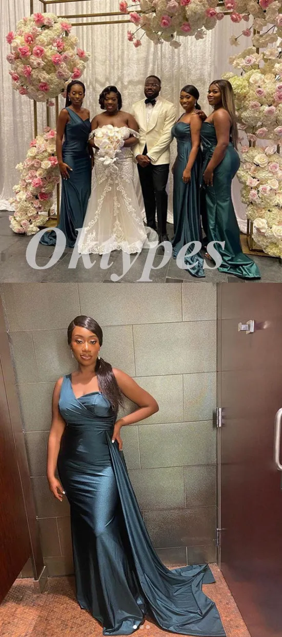 Sexy Soft Satin One Shoulder Mermaid Floor Length Bridesmaid Dressses With Trailing, BDS0260