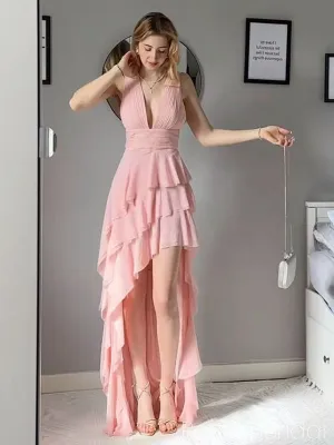 Sexy V-neck Sleeveless Mermaid Satin Evening Prom Dresses Online, OLP971