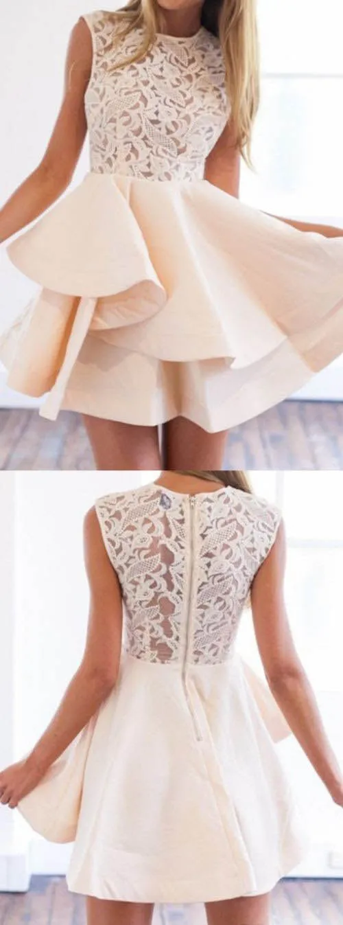 Short Blush Pink Lace Top Cute Junior Homecoming Dresses,MH435
