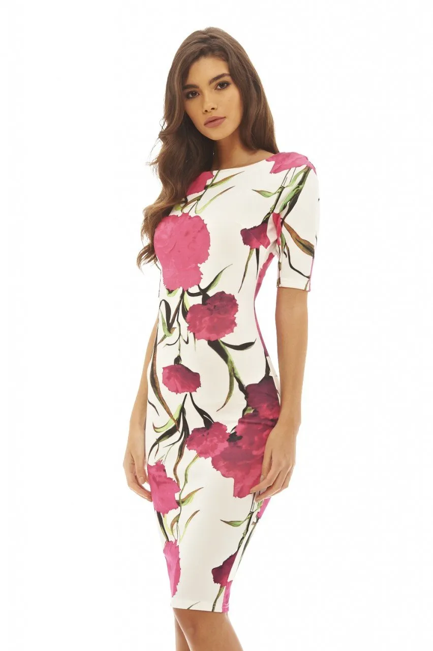 Short Sleeved Floral Midi Dress