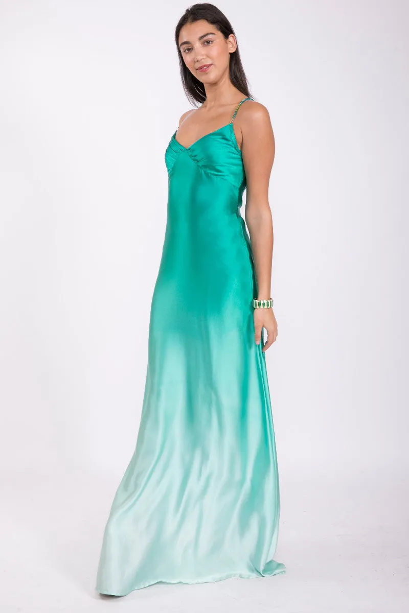 Silk Bead Maxi Dress Teal