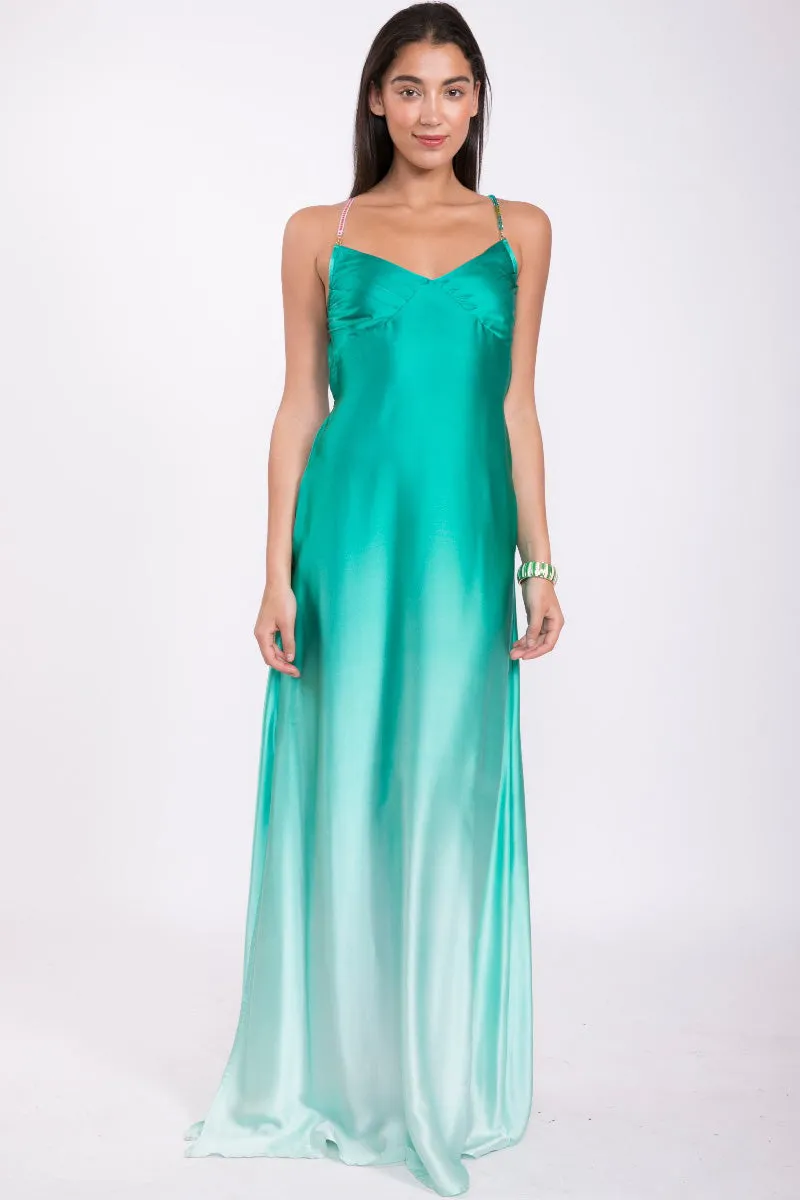Silk Bead Maxi Dress Teal