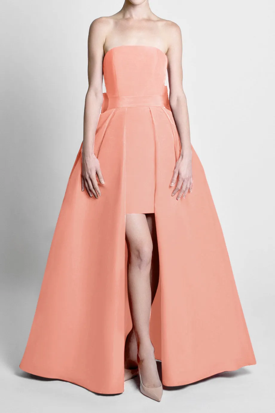 Silk Faille Bow Back Mini Dress with Convertible Skirt