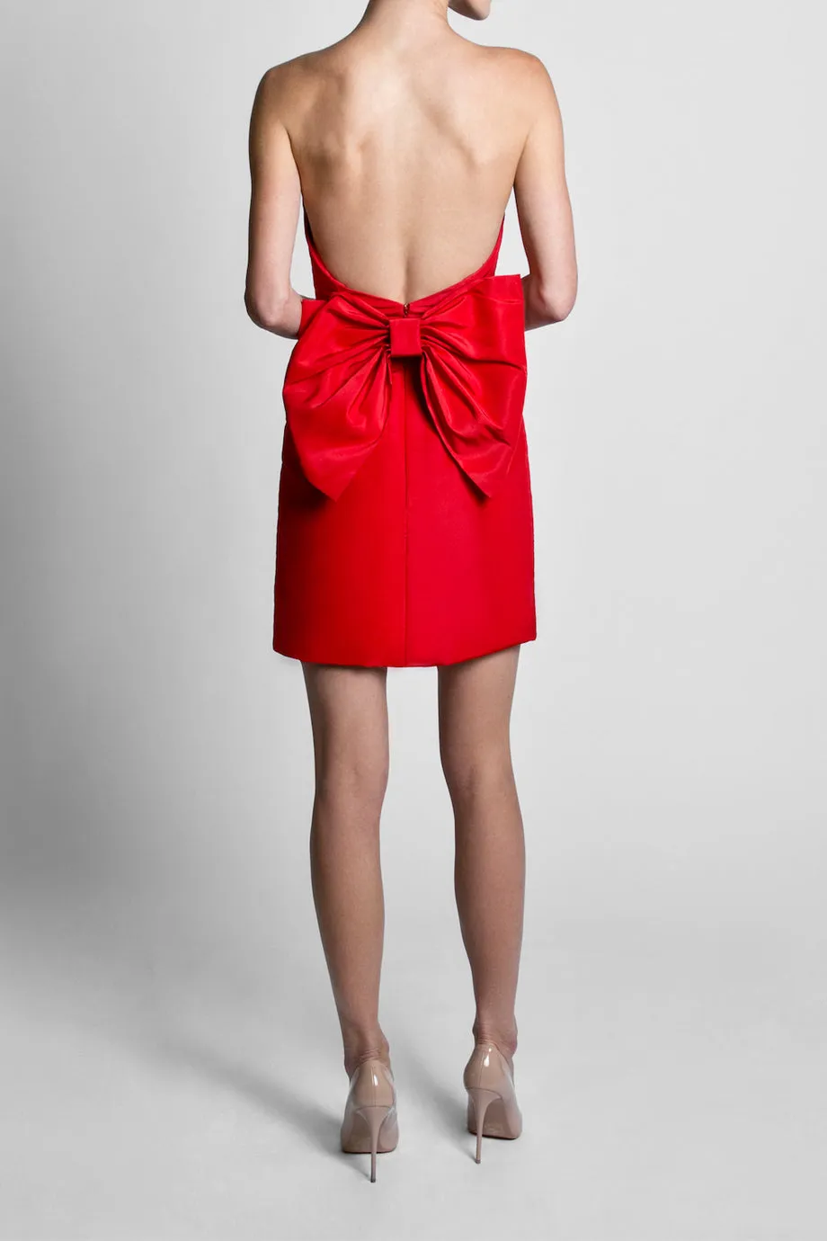 Silk Faille Bow Back Mini Dress with Convertible Skirt