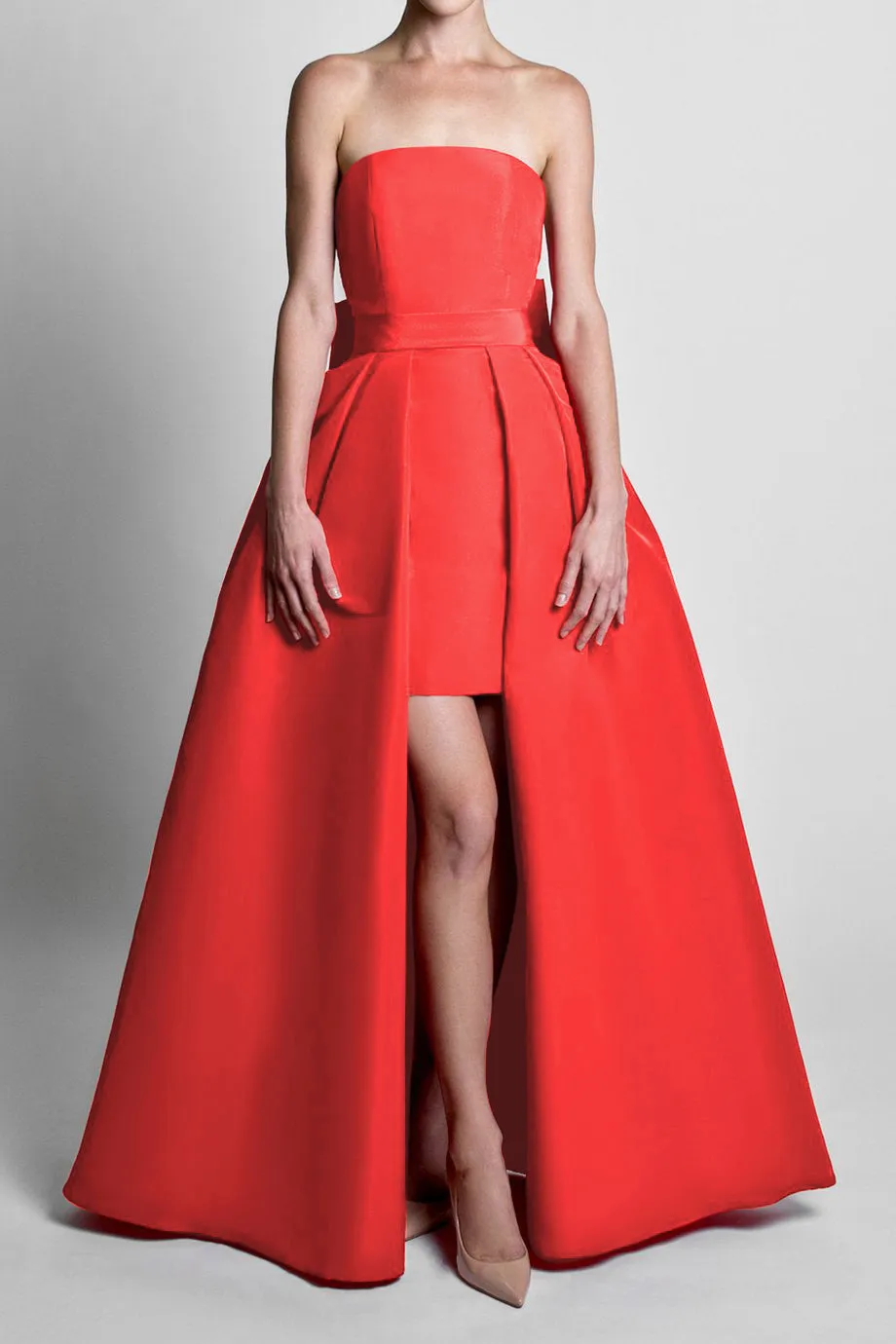 Silk Faille Bow Back Mini Dress with Convertible Skirt