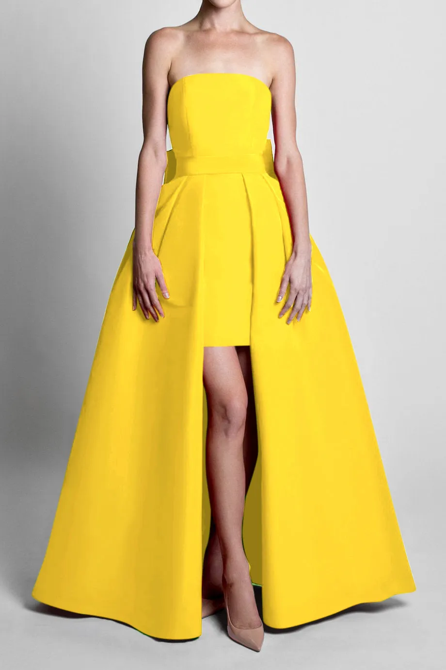Silk Faille Bow Back Mini Dress with Convertible Skirt