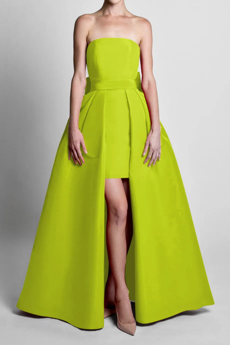 Silk Faille Bow Back Mini Dress with Convertible Skirt