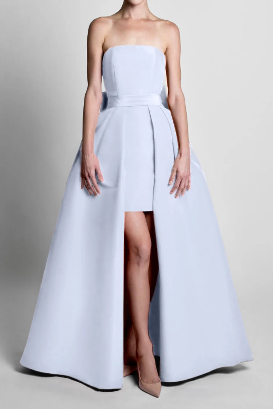 Silk Faille Bow Back Mini Dress with Convertible Skirt