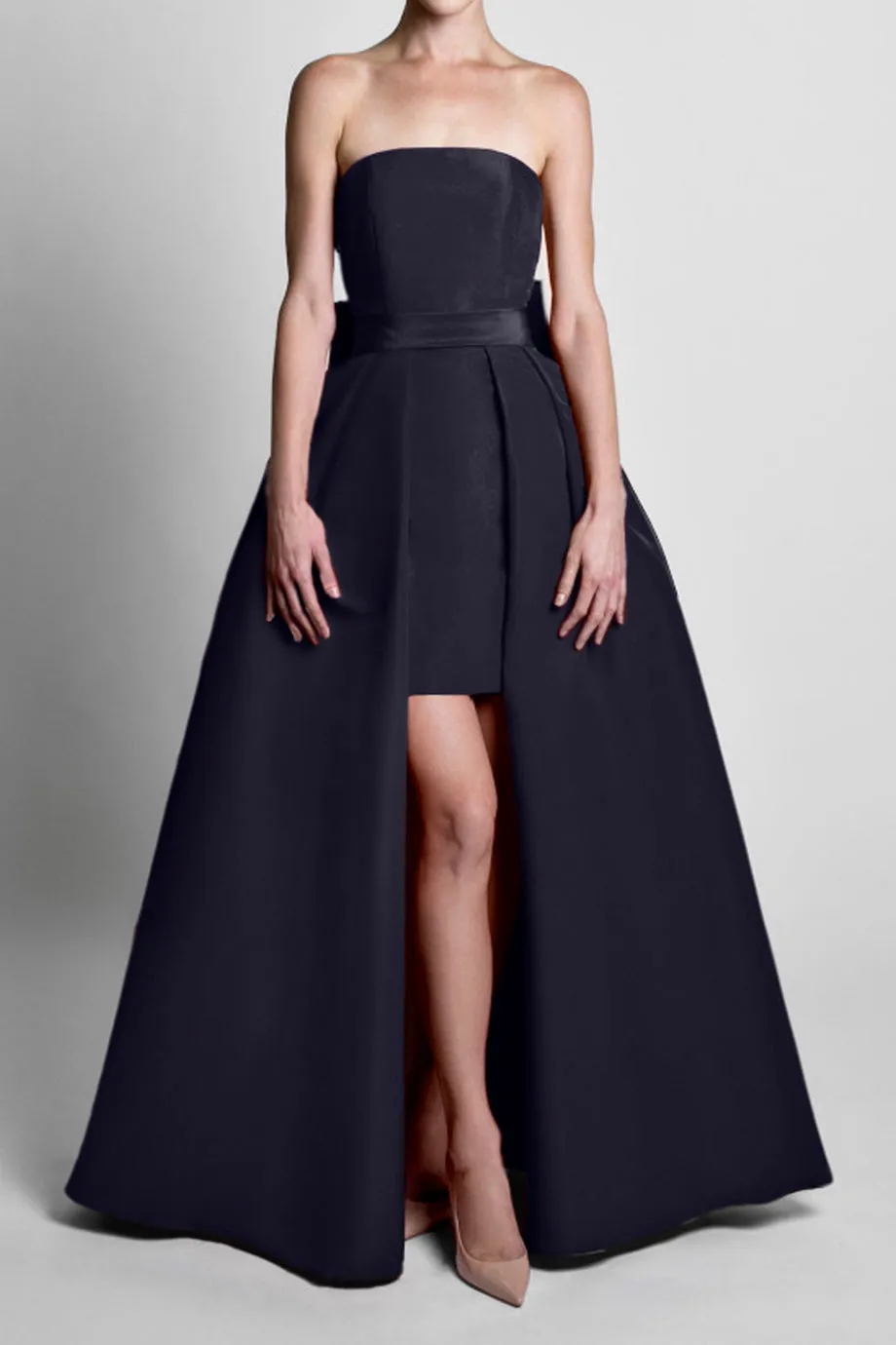 Silk Faille Bow Back Mini Dress with Convertible Skirt