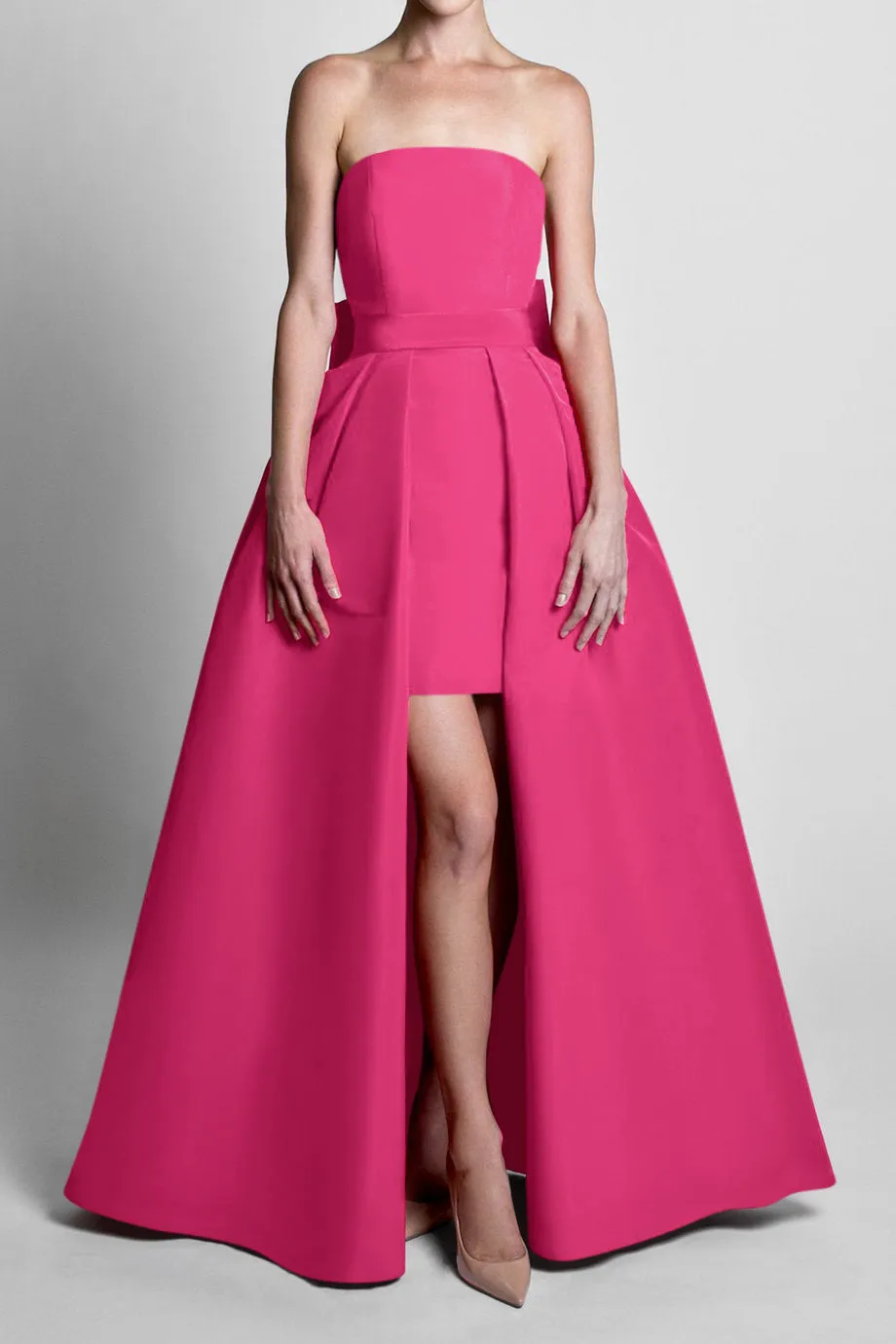 Silk Faille Bow Back Mini Dress with Convertible Skirt