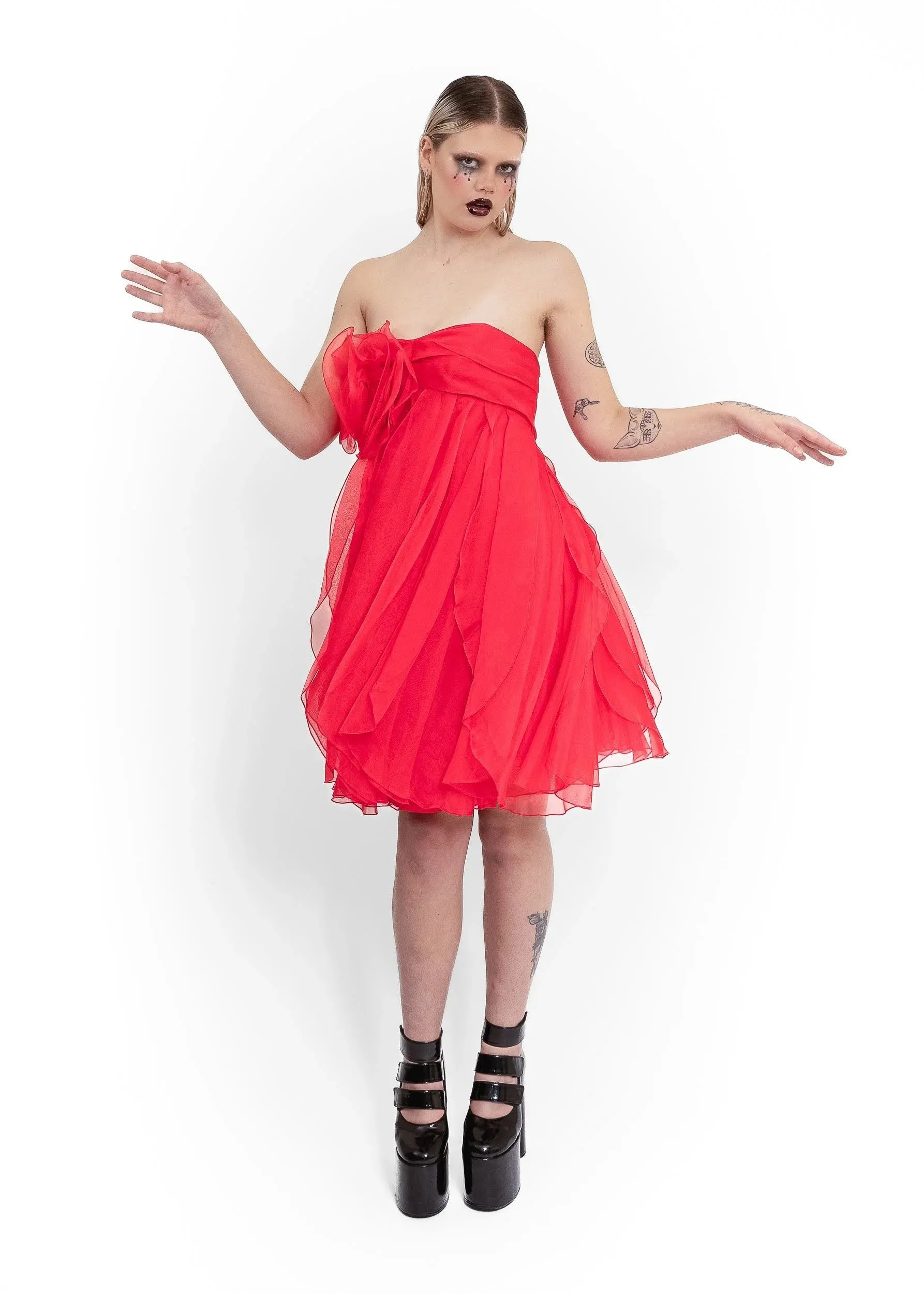 Silk Organza Rosette Dress