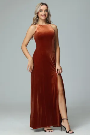 Simple Halter Sleeveless Velvet Wedding Party Dresses