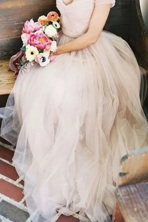 Simple Tulle A-line Off-the-Shoulder Long Wedding Dress Bridal Gowns, SW220