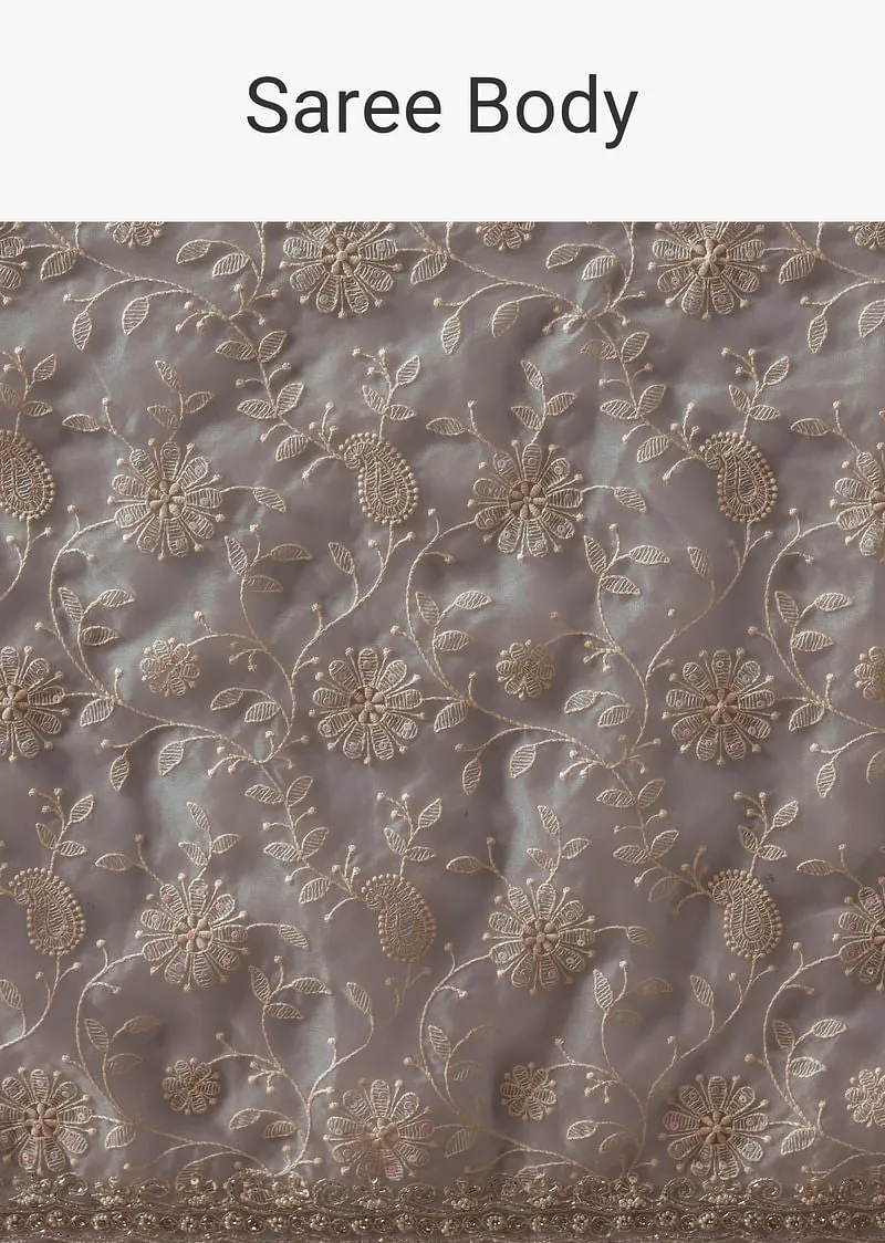 Sky Blue Chikankari Silk Organza Saree With Floral Thread Jaal Detail