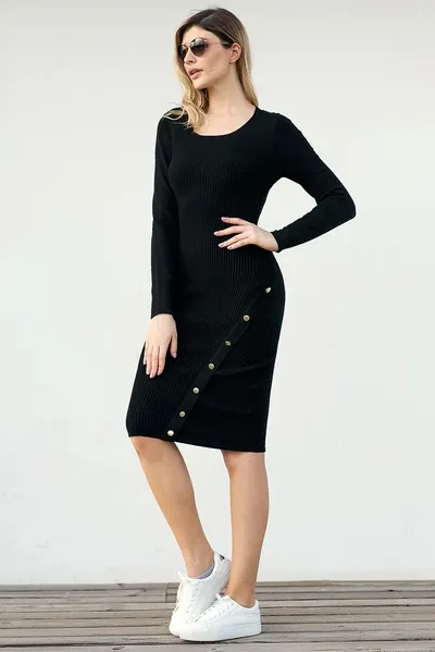 Slim Fit Button Detail Sweater Dress