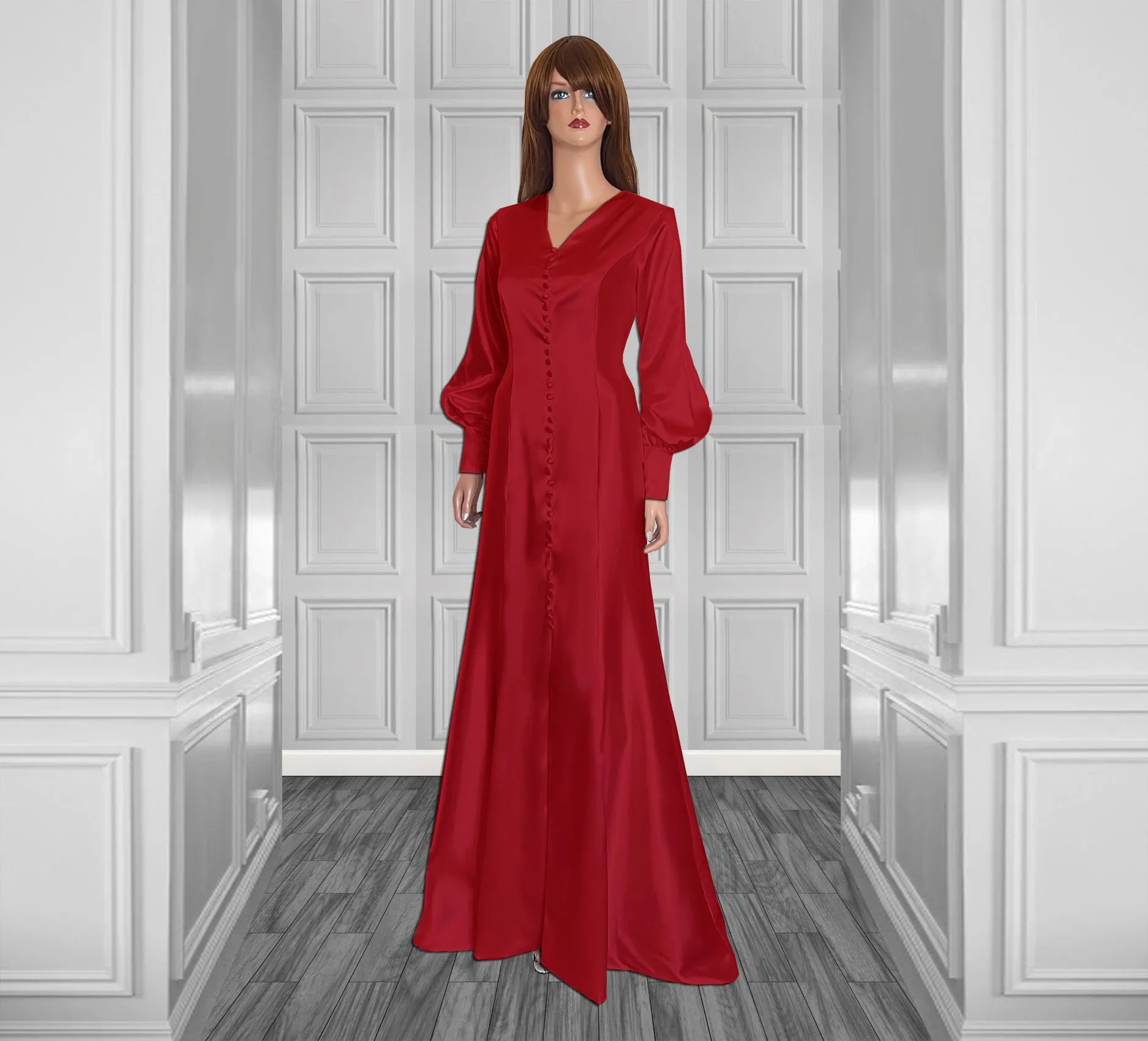 Solstice Satin Gown with Bishop Sleeves *New