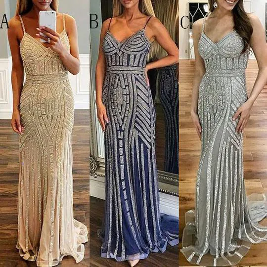 Spaghetti Rhinestone Prom Dresses, Mermaid Prom Dresses, Popular Prom Dresses, Prom Dresses, PD0361
