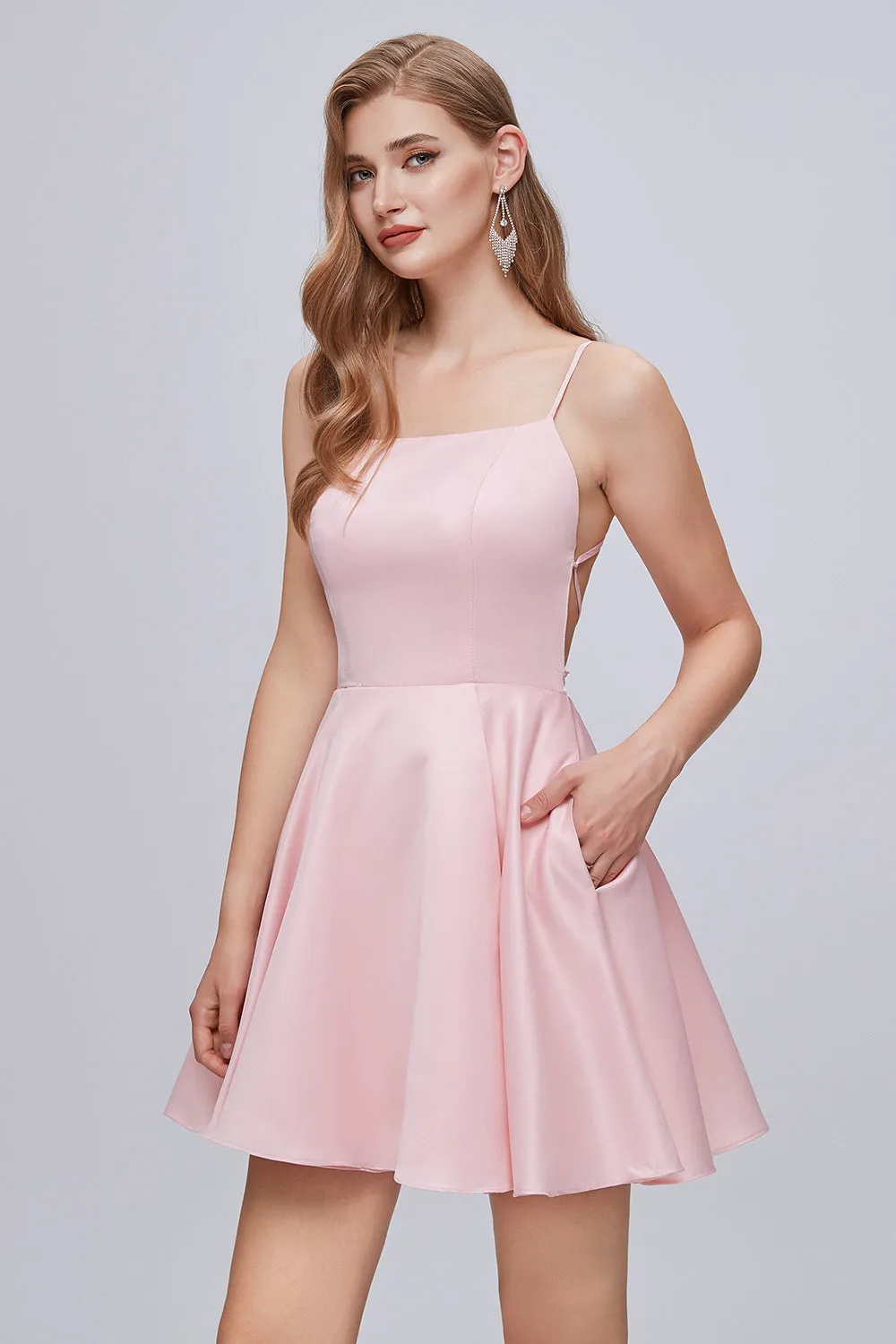 Spaghetti Strap A Line Backless Short Homecoming Dresses