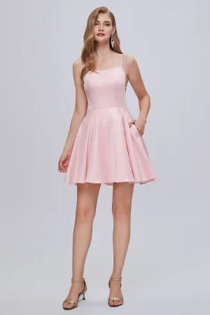 Spaghetti Strap A Line Backless Short Homecoming Dresses