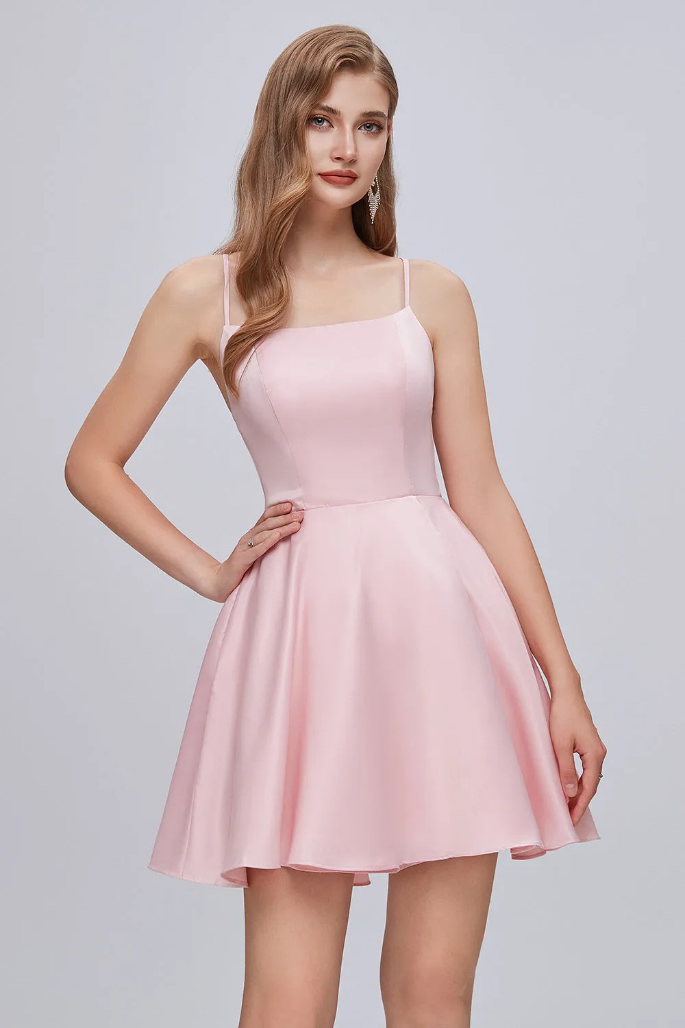 Spaghetti Strap A Line Backless Short Homecoming Dresses