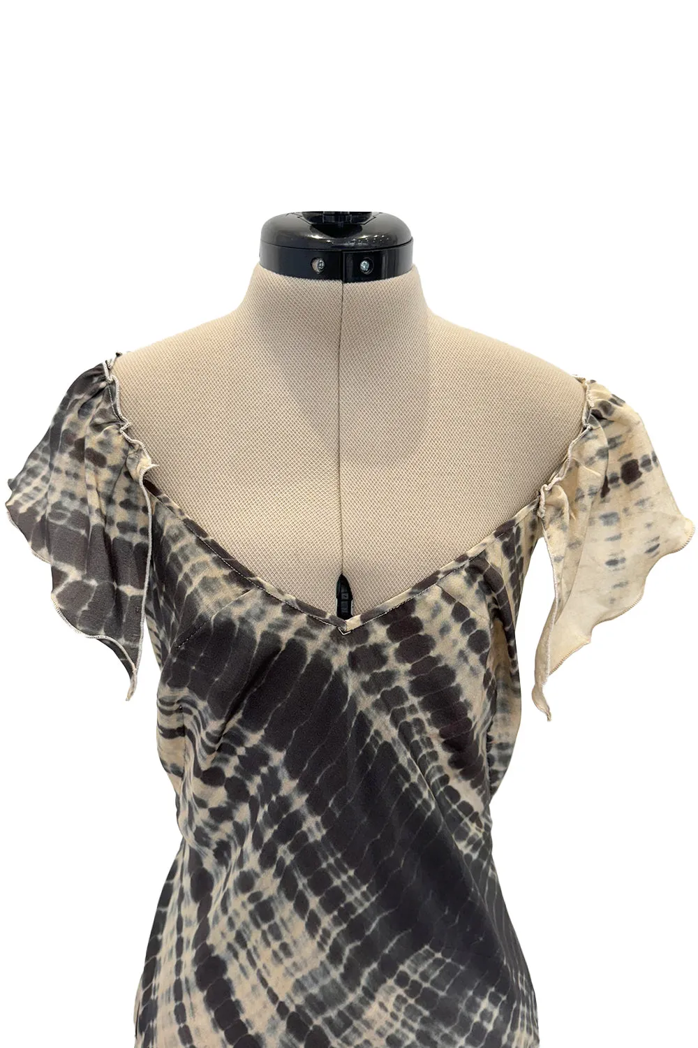 Spectacular Spring 2004 Alexander McQueen Backless Feather Light Silk Tie Dye Dress