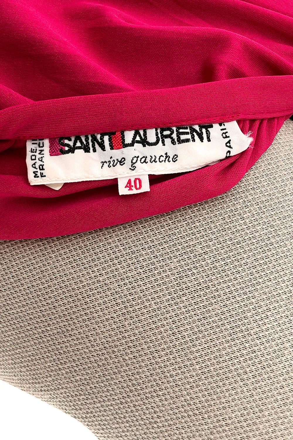 Spring 1982 Yves Saint Laurent Runway & Ad Campaign Red Jersey One Shoulder Dress