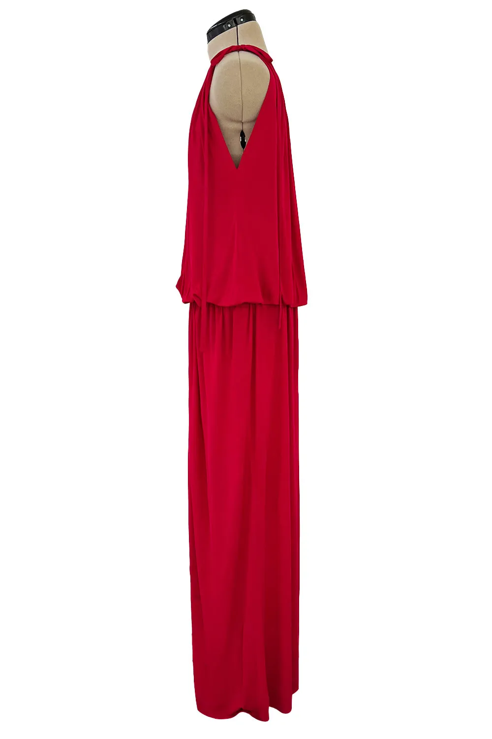 Spring 1982 Yves Saint Laurent Runway & Ad Campaign Red Jersey One Shoulder Dress