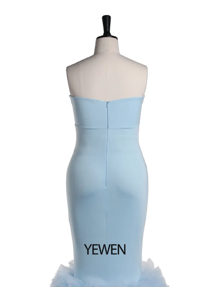 Strapless Baby Blue Mermaid Maternity Dress for Photo Shoots Photography Gown for Baby Shower YW21018