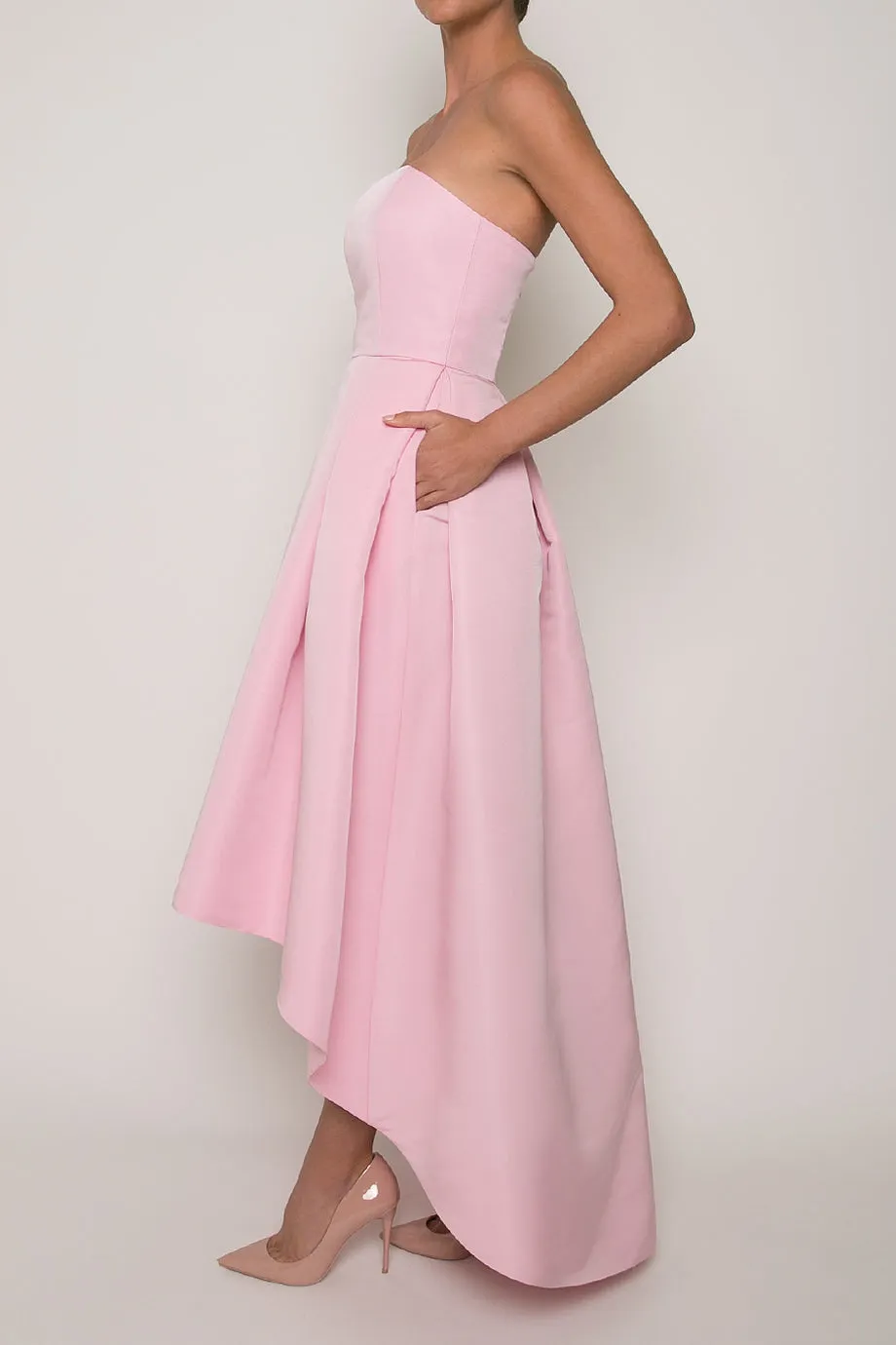 Strapless Silk Faille High Low Gown