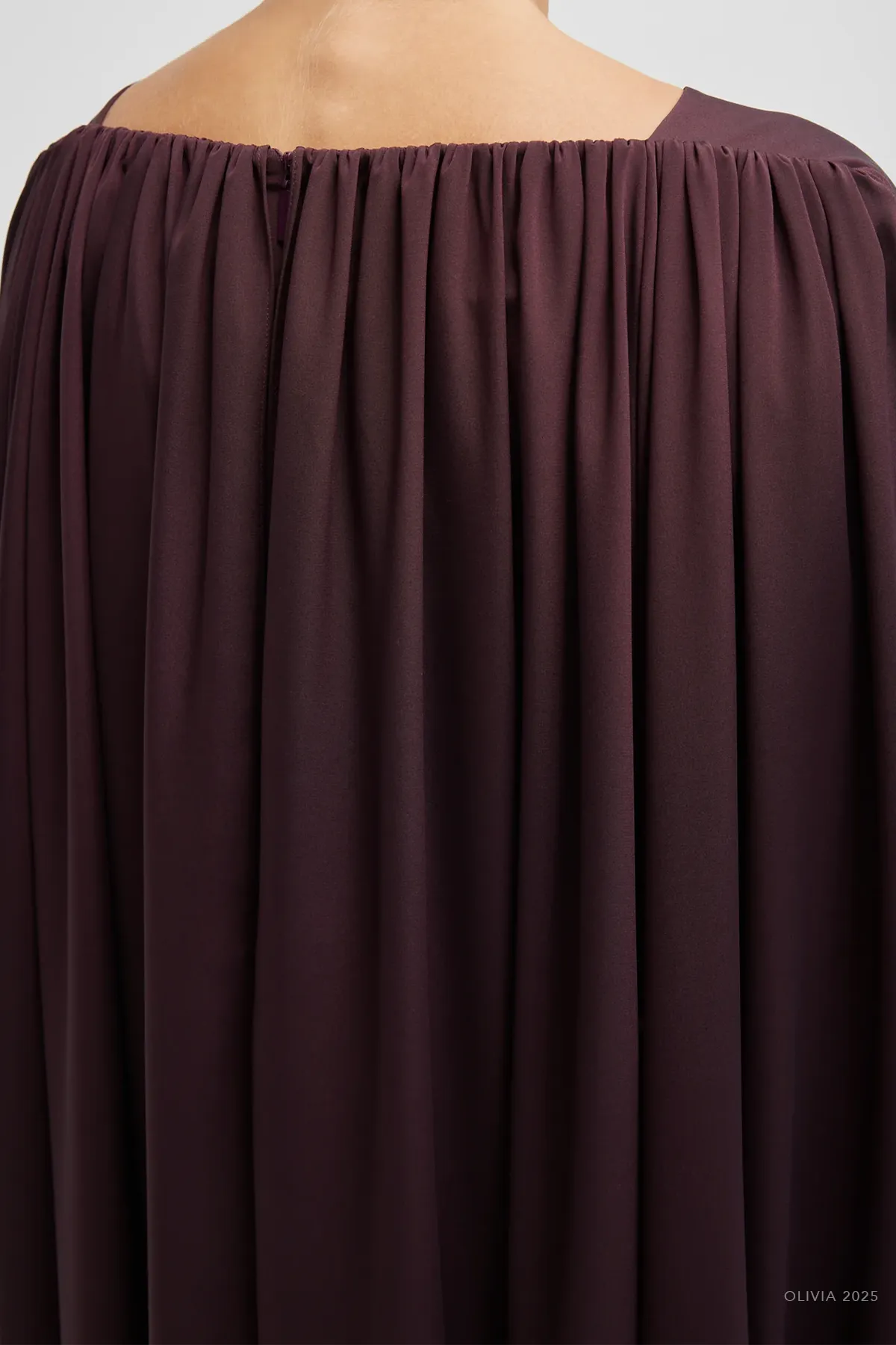 Stretch Silk Nylon Wide Neck Cape Dress in Malbec
