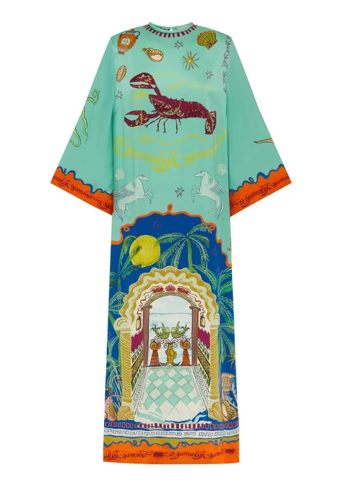 Surrealist Summer Midi Silk Dress