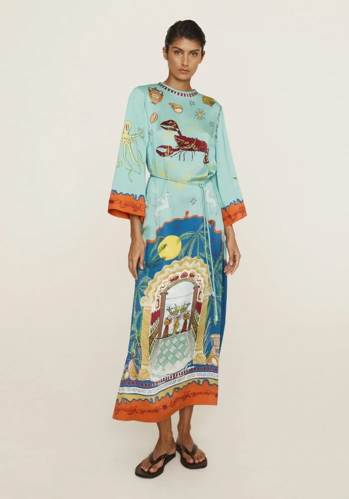 Surrealist Summer Midi Silk Dress