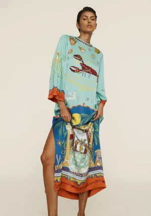 Surrealist Summer Midi Silk Dress