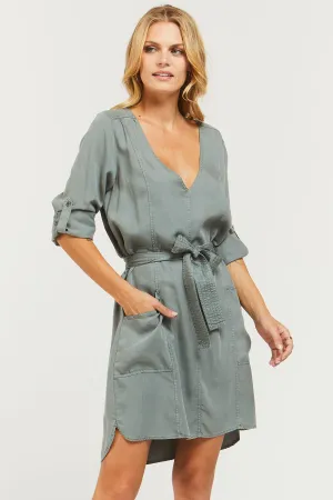 Tamalia popover Shirtdress in sage olive