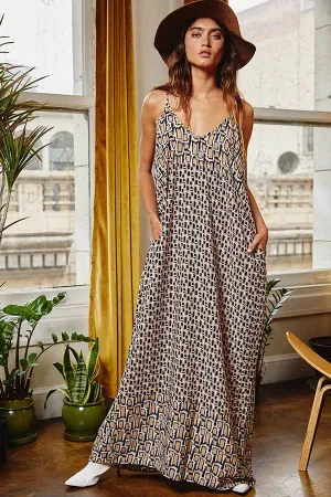 Taupe navy Geometric Maxi Slip Bucketlist Dress