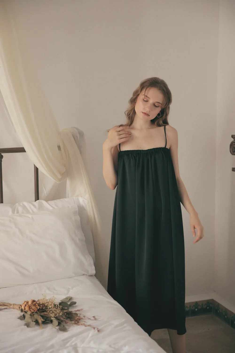 TOULOUSE Silk Slip Dress with Thin Straps (Black Silk)