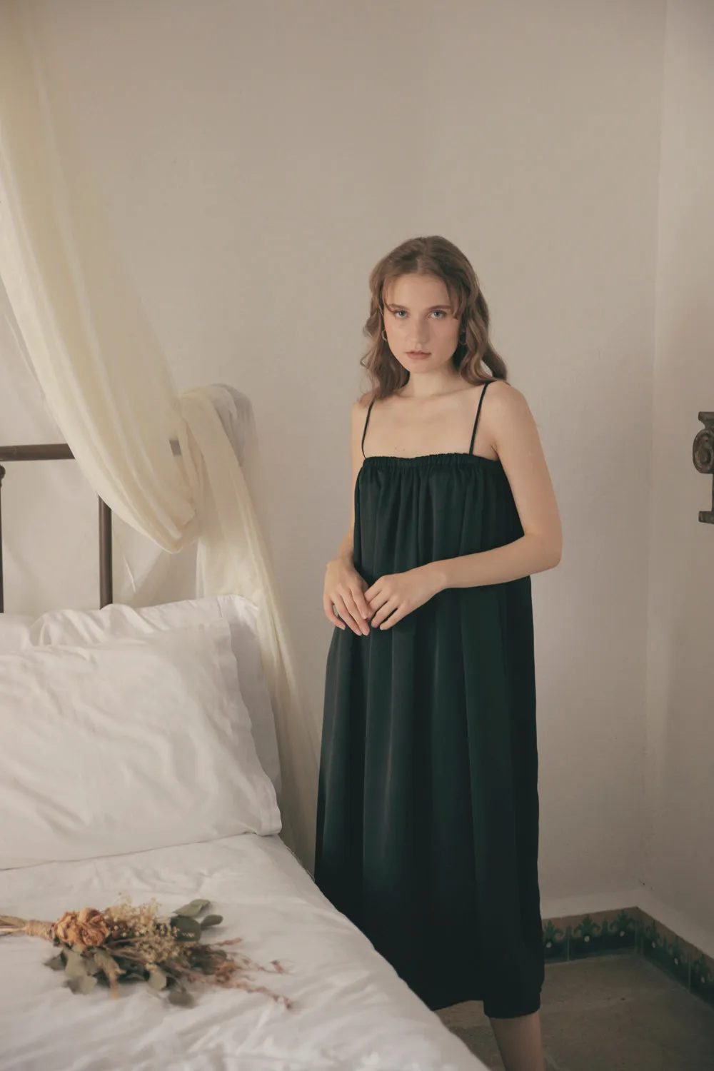 TOULOUSE Silk Slip Dress with Thin Straps (Black Silk)