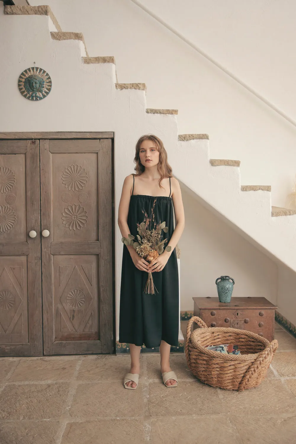 TOULOUSE Silk Slip Dress with Thin Straps (Black Silk)