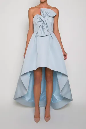 Twisted Bow Silk Faille High Low Gown