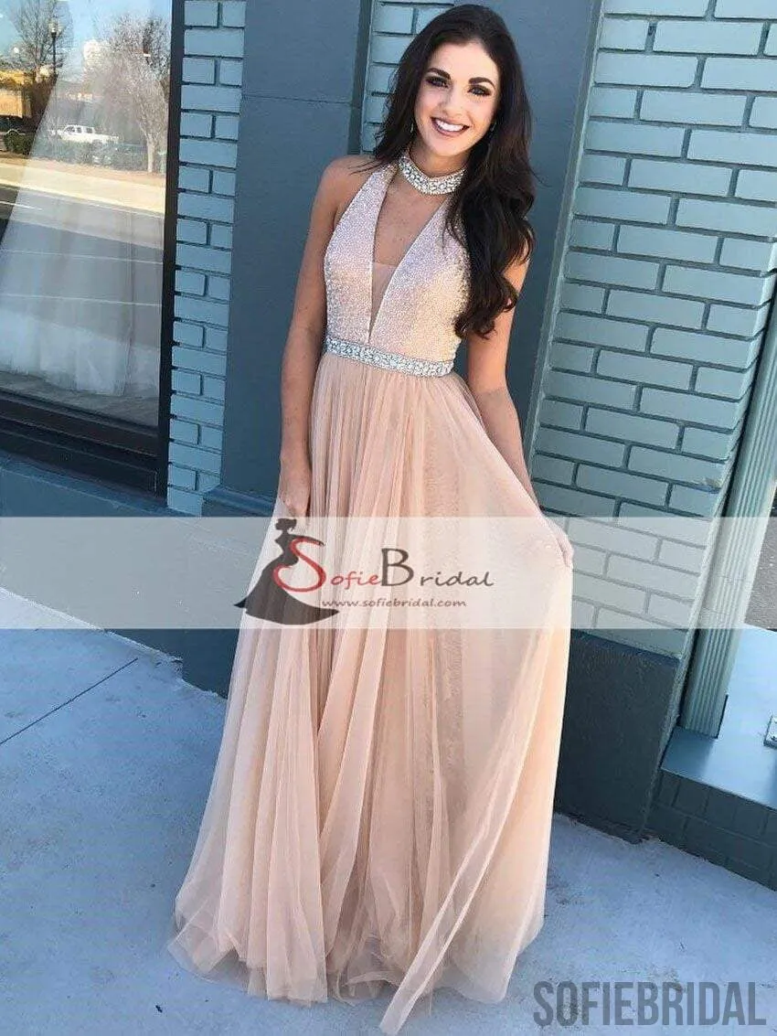 V-neck Shiny Beaded Top Prom Dresses, Tulle Prom Dresses, Popular Prom Dresses, PD0430